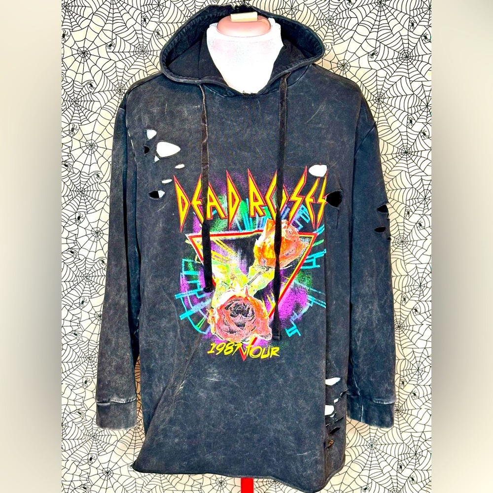 TORRID INSIDER DEAD ROSES MINERAL WASHED DISTRESSED HOODIE